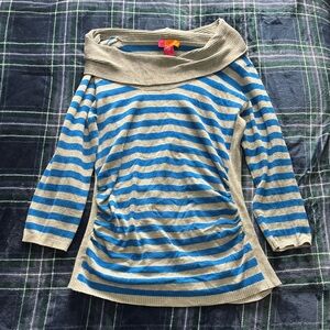 Y2K blue and grey stripped cowl neck sinch waist sweater size large
